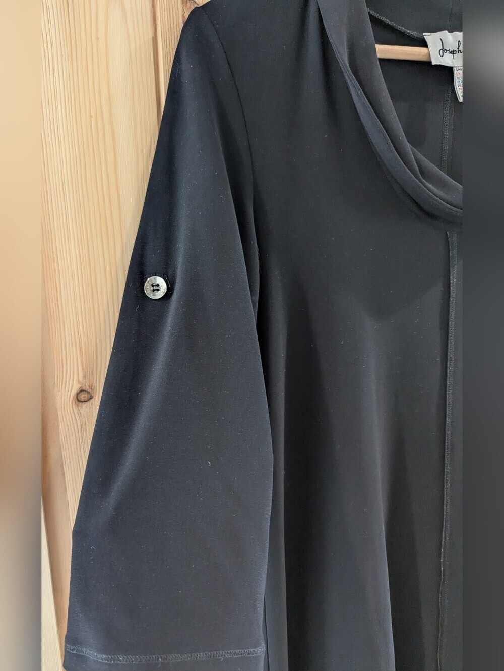 Joseph Ribkoff Black Draped Cowl-Neck Tunic with Roll-Tab Sleeves - Picture 4 of 7